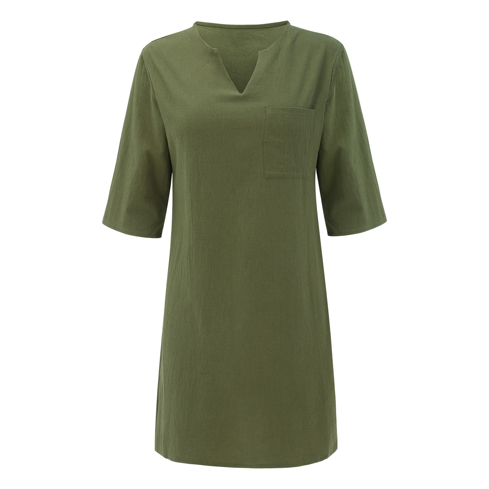 thumbnail image 4 of Mini vestido estampado con cuello en V y manga media para mujer - Algodón/lino, estilo informal/vacacional, primavera/otoño, lavado a mano/a máquina con programa delicado, tallas asiáticas reales, 4 of 8